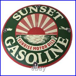 Vintage Sunset Gasoline Sign Gas Motor Oil Pump Plate Porcelain Sign