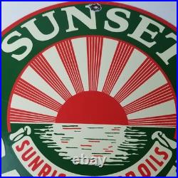 Vintage Sunset Gasoline Sign Gas Motor Oil Pump Plate Porcelain Sign