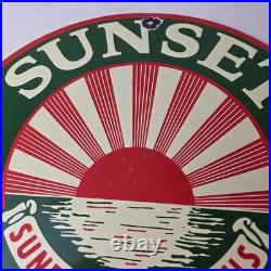 Vintage Sunset Gasoline Sign Gas Motor Oil Pump Plate Porcelain Sign
