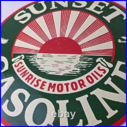 Vintage Sunset Gasoline Sign Gas Motor Oil Pump Plate Porcelain Sign