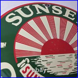 Vintage Sunset Gasoline Sign Gas Motor Oil Pump Plate Porcelain Sign