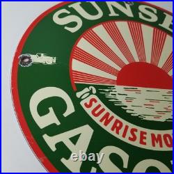 Vintage Sunset Gasoline Sign Gas Motor Oil Pump Plate Porcelain Sign