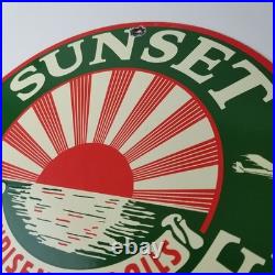Vintage Sunset Gasoline Sign Gas Motor Oil Pump Plate Porcelain Sign