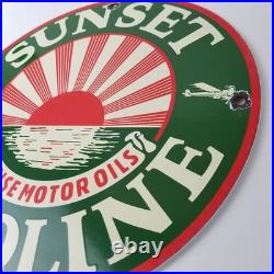 Vintage Sunset Gasoline Sign Gas Motor Oil Pump Plate Porcelain Sign