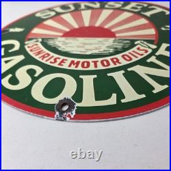 Vintage Sunset Gasoline Sign Gas Motor Oil Pump Plate Porcelain Sign