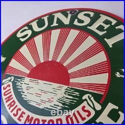 Vintage Sunset Gasoline Sign Gas Motor Oil Pump Plate Porcelain Sign