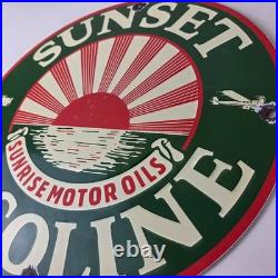 Vintage Sunset Gasoline Sign Gas Motor Oil Pump Plate Porcelain Sign