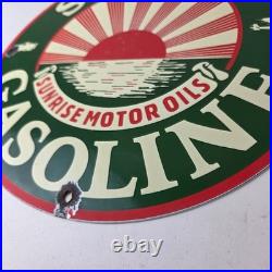Vintage Sunset Gasoline Sign Gas Motor Oil Pump Plate Porcelain Sign