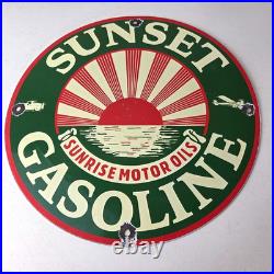 Vintage Sunset Gasoline Sign Gas Motor Oil Pump Plate Porcelain Sign