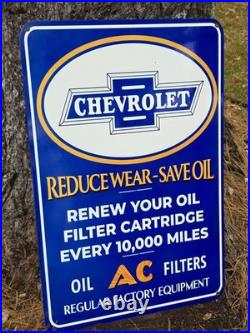 Vintage Super Chevrolet Reduce Wear Save Oilporcelain Sign 30 Dealership Sign