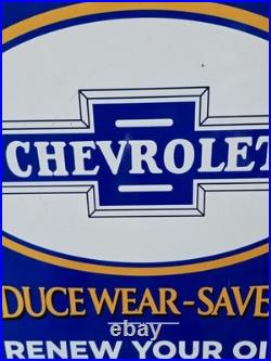 Vintage Super Chevrolet Reduce Wear Save Oilporcelain Sign 30 Dealership Sign