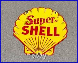 Vintage Super Shell Porcelain Sign Gas Car Truck Oil Motorcycle