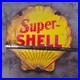 Vintage Super Yellow Shell Old Us Gasoline Oil Gas Pump Enamel Porcelain Sign