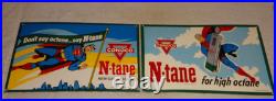 Vintage Superman Conoco Gasoline & Oil Pump Porcelain Sign Lot Of 2! Advertising