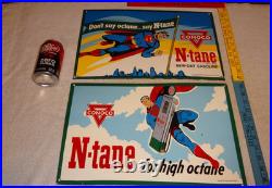Vintage Superman Conoco Gasoline & Oil Pump Porcelain Sign Lot Of 2! Advertising
