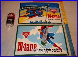 Vintage Superman Conoco Gasoline & Oil Pump Porcelain Sign Lot Of 2! Advertising