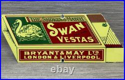 Vintage Swan Vestas Porcelain Sign Dealership Match Book Gas Oil