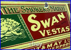 Vintage Swan Vestas Porcelain Sign Dealership Match Book Gas Oil