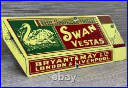 Vintage Swan Vestas Porcelain Sign Dealership Match Book Gas Oil
