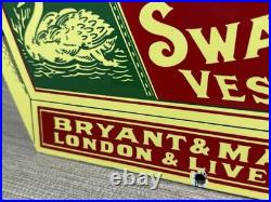 Vintage Swan Vestas Porcelain Sign Dealership Match Book Gas Oil