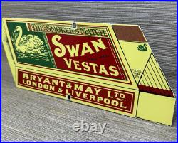 Vintage Swan Vestas Porcelain Sign Dealership Match Book Gas Oil