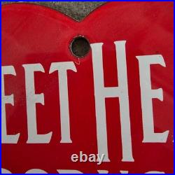 Vintage Sweet Heart Products Old Us Gasoline Oil Gas Pump Enamel Porcelain Sign