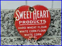 Vintage Sweetheart Porcelain Sign Wheat Flour Corn Seed Farm Feed Oil Lube Gas
