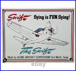 Vintage Swift Aircraft Co Porcelain Sign Gas Station Motor Oil Pump Plate Plane