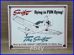 Vintage Swift Aircraft Co Porcelain Sign Gas Station Motor Oil Pump Plate Plane