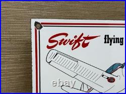 Vintage Swift Aircraft Co Porcelain Sign Gas Station Motor Oil Pump Plate Plane