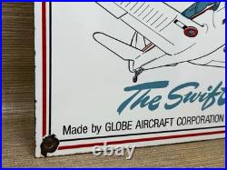 Vintage Swift Aircraft Co Porcelain Sign Gas Station Motor Oil Pump Plate Plane