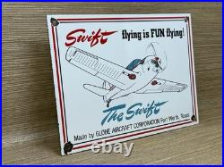 Vintage Swift Aircraft Co Porcelain Sign Gas Station Motor Oil Pump Plate Plane