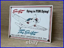 Vintage Swift Aircraft Co Porcelain Sign Gas Station Motor Oil Pump Plate Plane
