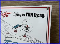 Vintage Swift Aircraft Co Porcelain Sign Gas Station Motor Oil Pump Plate Plane