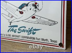 Vintage Swift Aircraft Co Porcelain Sign Gas Station Motor Oil Pump Plate Plane