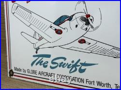 Vintage Swift Aircraft Co Porcelain Sign Gas Station Motor Oil Pump Plate Plane