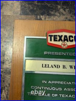 Vintage TEXACO DEALER SIGN Wall Plaque Award 1951 30th Anniversary
