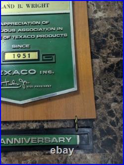 Vintage TEXACO DEALER SIGN Wall Plaque Award 1951 30th Anniversary