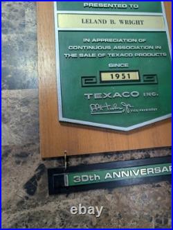 Vintage TEXACO DEALER SIGN Wall Plaque Award 1951 30th Anniversary