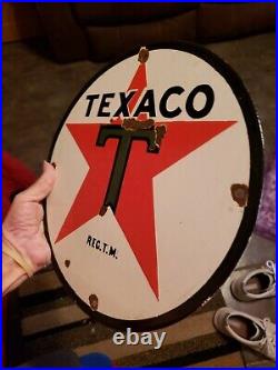 Vintage TEXACO GASOLINE AND OIL ADVERTISING PORCELAIN SIGN