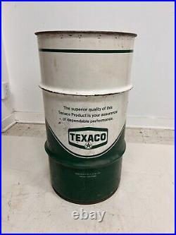 Vintage TEXACO OIL BARREL advertising metal trash garbage can steel waste green