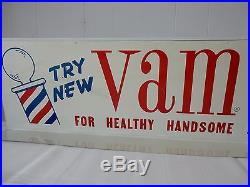 Vintage TRY NEW VAM OIL Barber Shop Double-sided Advertising Tin Metal Sign