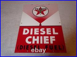 Vintage Texaco Diesel Chief Fuel Sprayer 18 Porcelain Metal Gasoline & Oil Sign