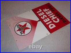 Vintage Texaco Diesel Chief Fuel Sprayer 18 Porcelain Metal Gasoline & Oil Sign