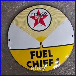 Vintage Texaco Fuel Chief 1 Old Us Gasoline Oil Gas Pump Enamel Porcelain Sign