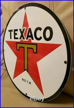 Vintage Texaco Gasoline 11 3/4 Porcelain Gas & Oil Sign Pump Plate