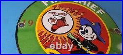 Vintage Texaco Gasoline Porcelain Felix The Cat Firefighter Gas Pump Plate Sign