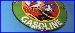 Vintage Texaco Gasoline Porcelain Felix The Cat Firefighter Gas Pump Plate Sign