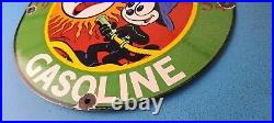 Vintage Texaco Gasoline Porcelain Felix The Cat Firefighter Gas Pump Plate Sign