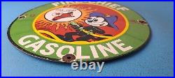 Vintage Texaco Gasoline Porcelain Felix The Cat Firefighter Gas Pump Plate Sign